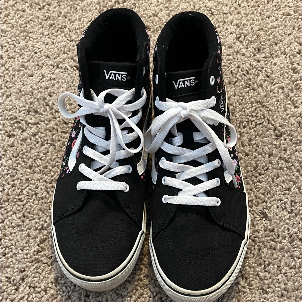Vans Women's Black Pink Floral High-Top Sneakers, euro38, missy 6.0=women’s 7.5 - Picture 2 of 11